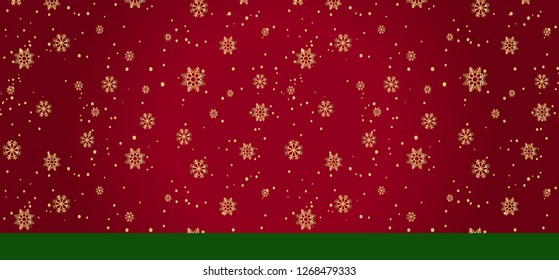 Red background with gold snowflakes. Vector Illustration. Template design. - stock vector