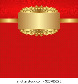 red background with golden banner