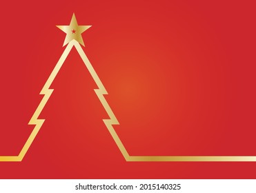 Fondo rojo con silueta de árbol de navidad dorada.