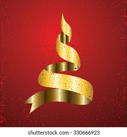 Red background with golden Christmas tree