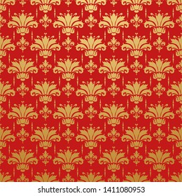 Red background with golden floral pattern in Chinese style for your style, vector image