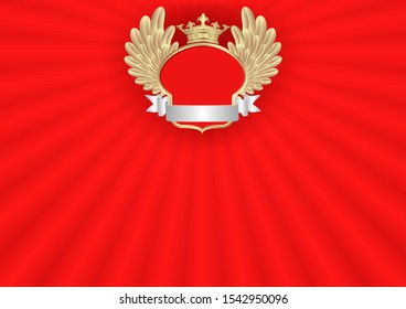 red background with golden frame and crown