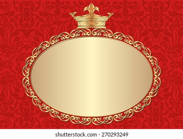 red background with golden frame and crown