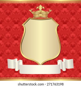 red background with golden frame and crown
