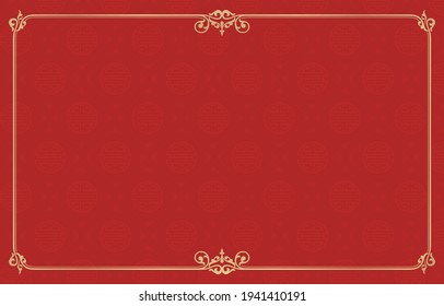 Red background with golden frame, Rectangle ornament corner gold frame and border with Chinese seamless pattern textured for greeting cards, certificate, backdrop, banner, poster, and banners.