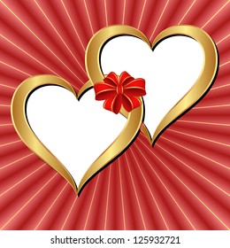 red background with golden hearts - trnasparent space insert for picture