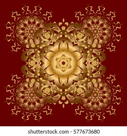Red background. Golden mandalas element. Vector illustration.