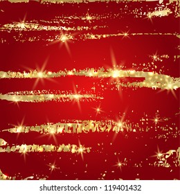 Red background with golden paint splashes. EPS10