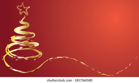 Red background with golden pine made of strokes.