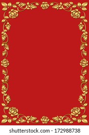 red background with golden rose frame