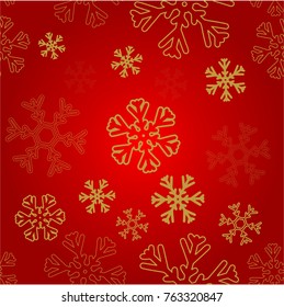 Red background with golden snow. Vector graphic gradient seamless pattern.