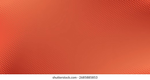 Roter Hintergrund im Farbverlauf mit gepunkteter Textur. Der Hintergrund ist lebhaft rot, wodurch ein dynamischer und moderner Hintergrund entsteht. Minimale Halbtontextur, Halbton, gepunkteter Hintergrund, Vektor
