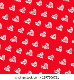 red background hand drawn heart valentine’s day pattern vector
