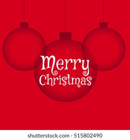 red background with hanging christmas balls in clean style