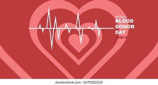 Fondo rojo con forma de corazón y latido que simboliza el Día Mundial del Donante de Sangre, el amor y la salvación de vidas. Medicina o Ilustración vectorial hospitalaria