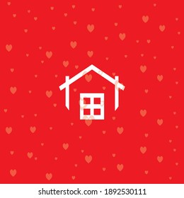 red background with heart and home icon