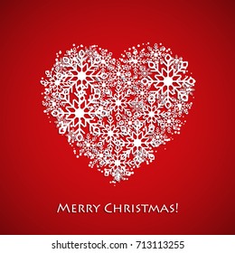 Red background with heart of snowflakes. Vector 
illustration.
