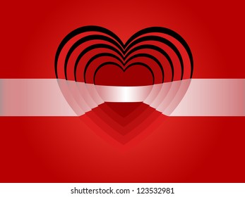 Red background with heart and stepped white stripe