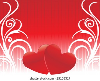 red background with heart and waves elements, wallpaper