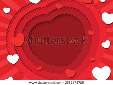 Red background with hearts and copy space for you text. Template decoration for Valentine's day, wedding, invitation,  greeting card, print, invitation, web page
