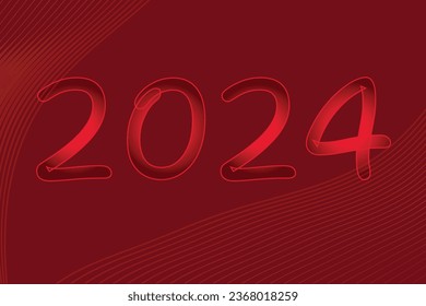 Red background Holiday design Template Celebration typography poster banner greeting card Vector Text numbers 2024 Dragon Invitation Winter Calendar journal notebook Calendar cover Blend lines Luxury