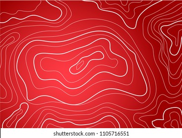 red background, illuminated topographic map, abstract vector illustration
