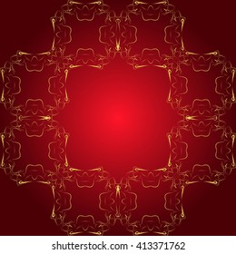 Red background illustration with golden frame for your text performed by connecting outline sexy girls closed to each other. Vector illustration. For presentations, graphics, design, wallpaper