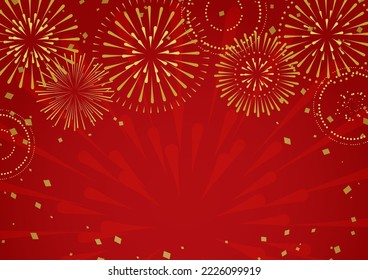 Red background illustration of gorgeous fireworks