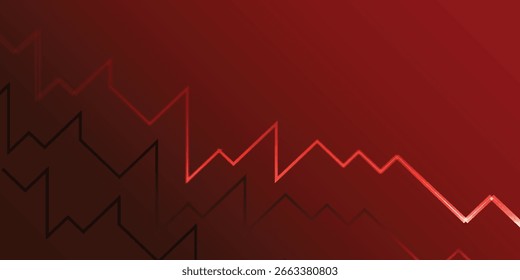 Fondo rojo con un gráfico de líneas dentadas que tiende a la baja, lo que sugiere una disminución.