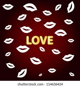 Red background love with white lips of the various sizes