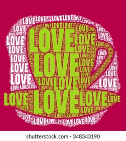 red background with love words together and tea and coffee cup with yellow love  text  together create vector print pattern. for fashion and graphic design. t shirt print and special day gift print
