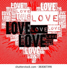 red background with love words together love heart illustration vector print pattern for fashion and graphic design. special day and valentines day gift, t shirt print and poster