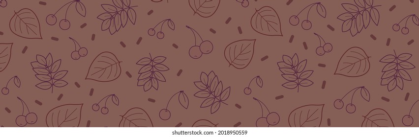 Red background with many autumn foliage - Vector illustration