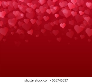 Red background with many hearts. Valentines Day Card. Vector illustration
