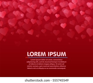 Red background with many hearts. Valentines Day Card. Vector illustration