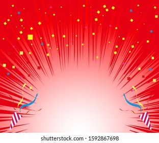 Red background material with lots of colorful confetti,
Rectangle size