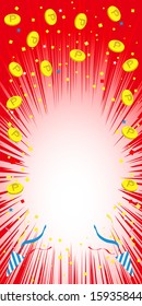Red background material with many colorful confetti dancing with points,
half page size