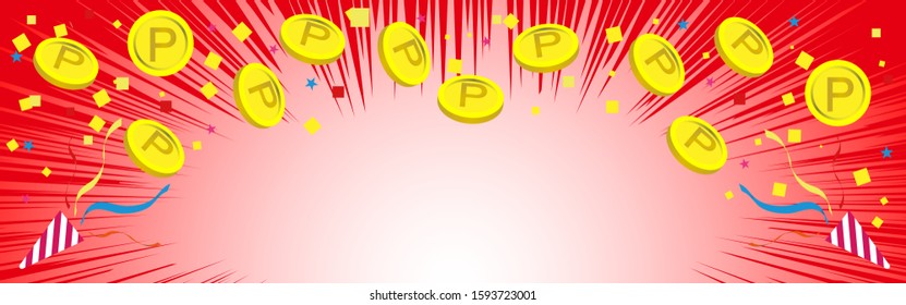 Red background material with many colorful confetti dancing with points,
mobile banner size