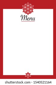 Red background menu for parties decorated with a geometric form composed of stars.