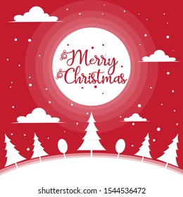 Red background Merry Christmas with a beautiful snow tree