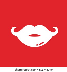 red background modern beautiful clean lips isolated illustration of male or female with a mustache together. cool & modern mouth of woman or man flat design style. icon & symbol trans gender logotype