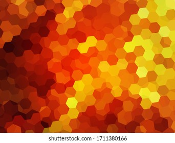 Red Background with mosaic of flame hexagons - Vector colorful wallpaper