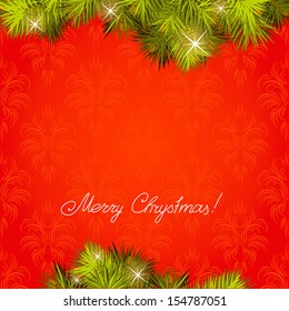Red background with a New Year tree. A vector.