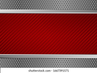 red background with oblique stripes and metal grate
