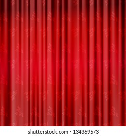 Red background with opera curtains with hand drawn flower ornament