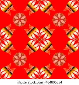 Red background with ornaments. Vector image.
