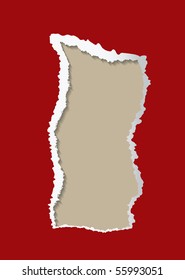 red background with paper effect and torn or rip edge and shadow