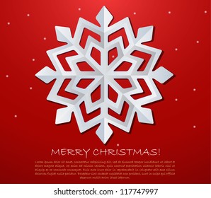 Red background with paper snowflake.