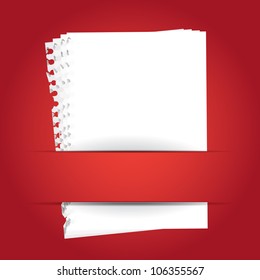 red background with papers and place for your text
