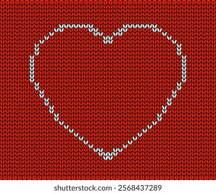 red background pattern in the texture of a warm red knitted sweater with love heart shape